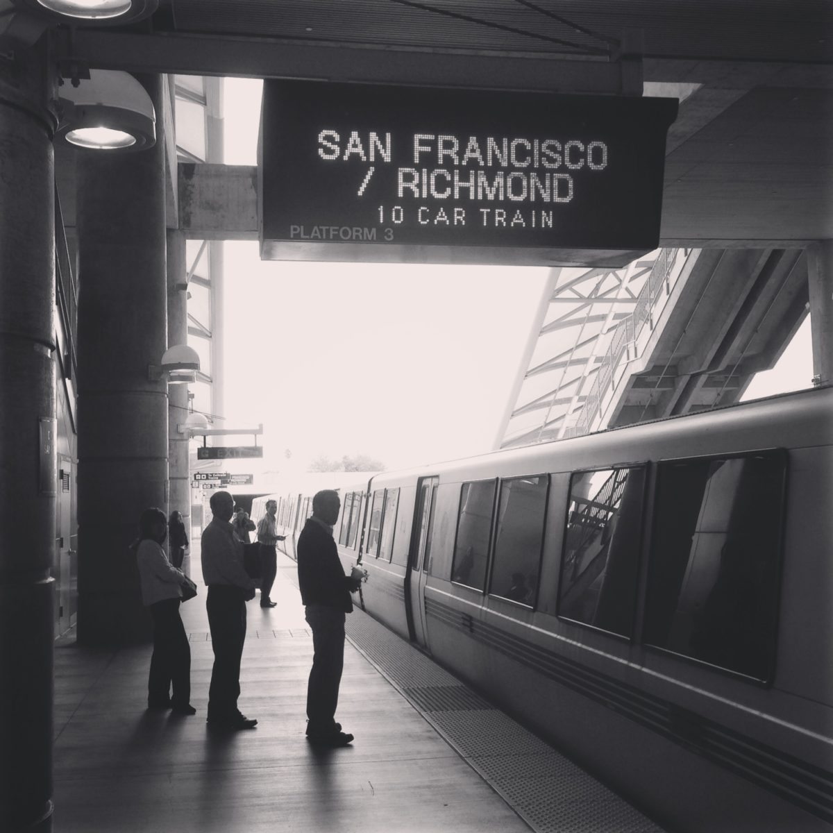 Riding BART to San Francisco.