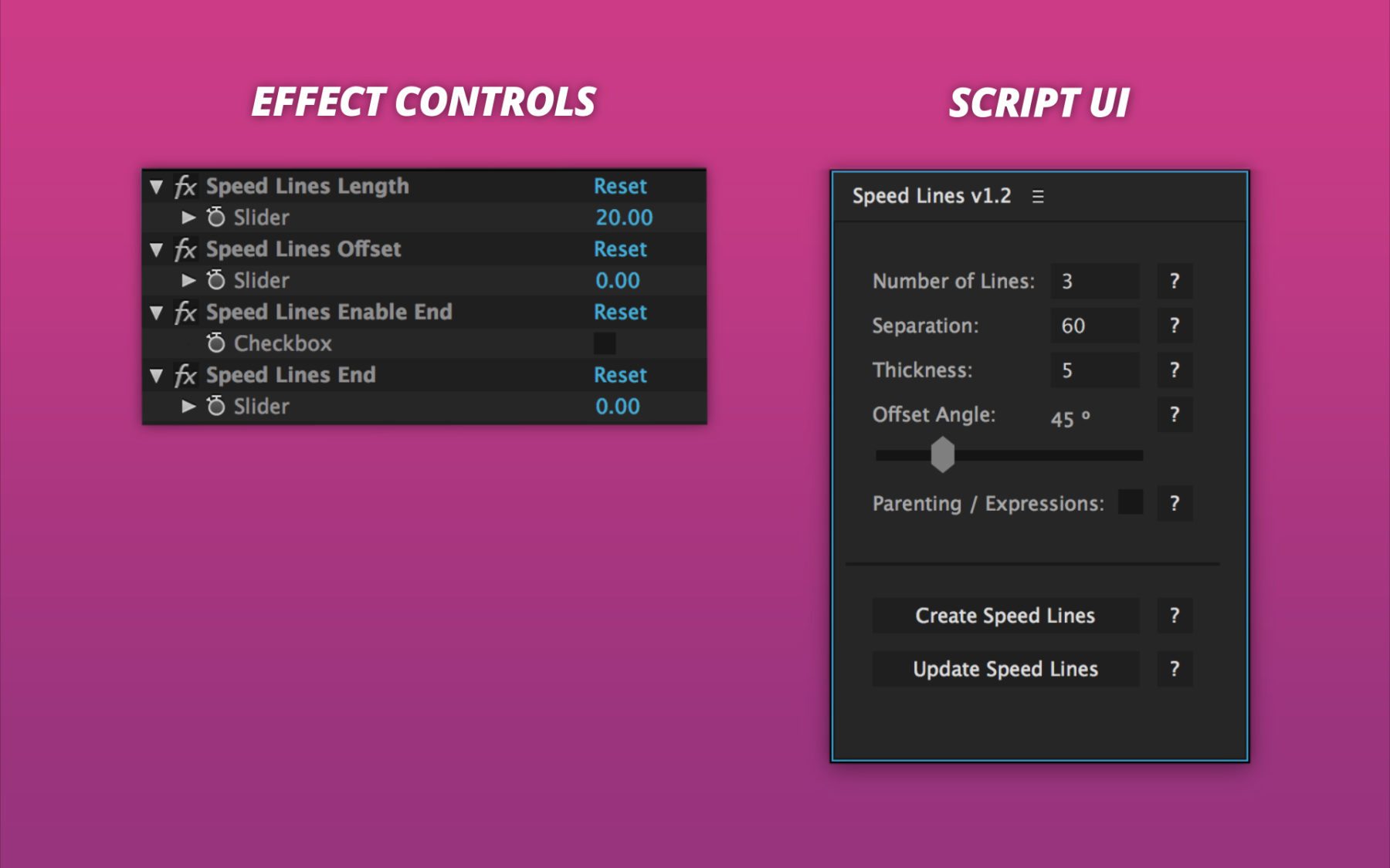 Speed Lines Effect Controls and Script UI Panel